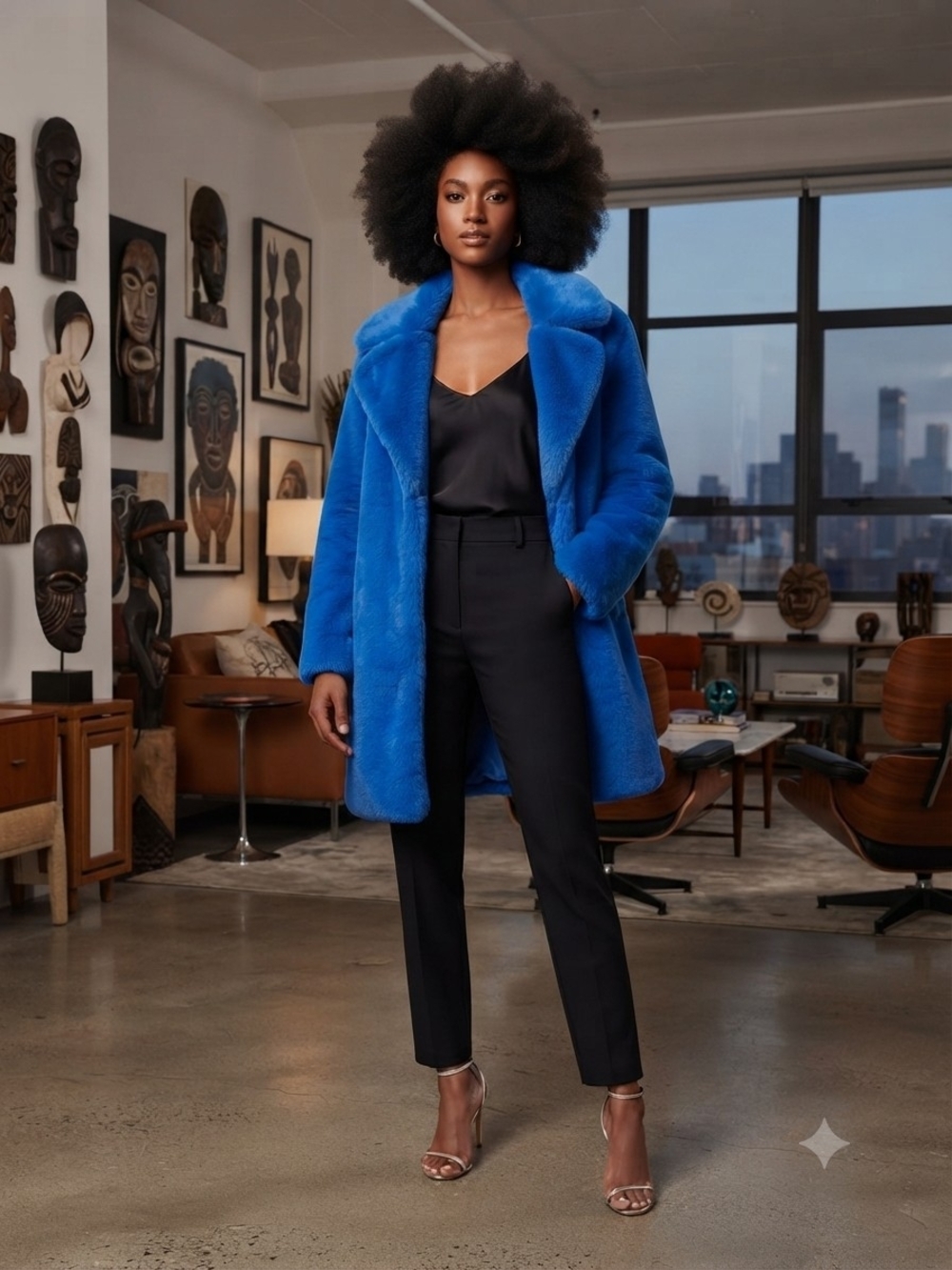 Love Token Royal Blue Faux Fur Teddy Coat